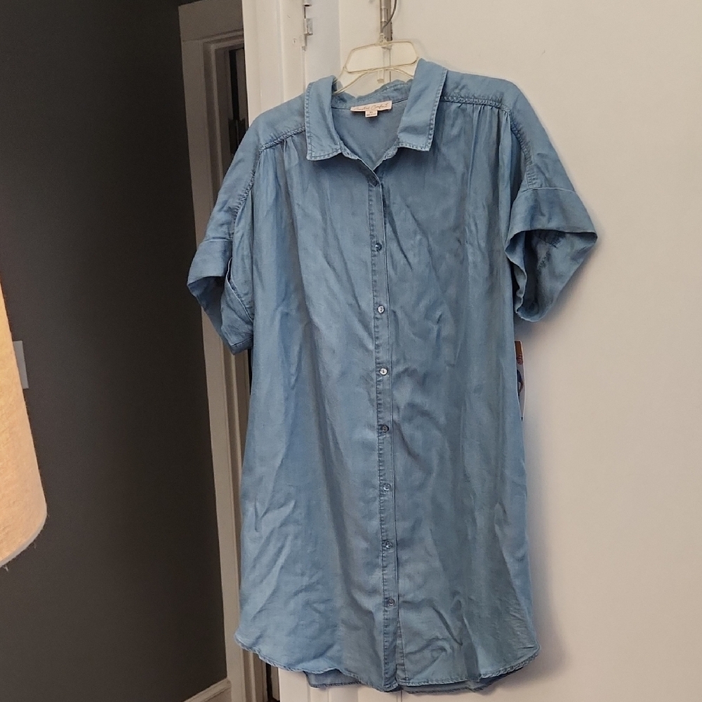 NWT Blue Casual Button Down Dress - Picture 1 of 6